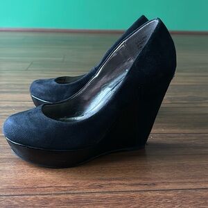 Guess Black Suede Wedge Pumps - Platform Heels